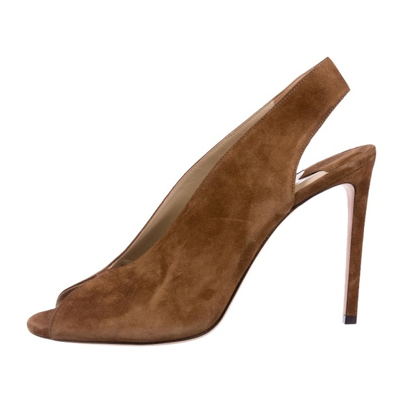 Jimmy Choo “Shar” heeled open toe slingback sandals in Brown suede, NWOT, sz 40 - Picture 2 of 10